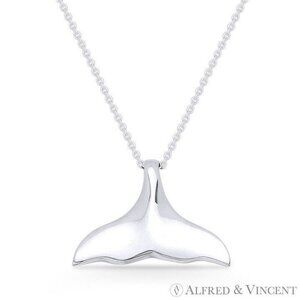 Whale Fin Luck Charm Pendant in .925 Sterling Silver